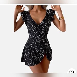 Polka Dot Ruffle Sleeve One Piece Swimsuit